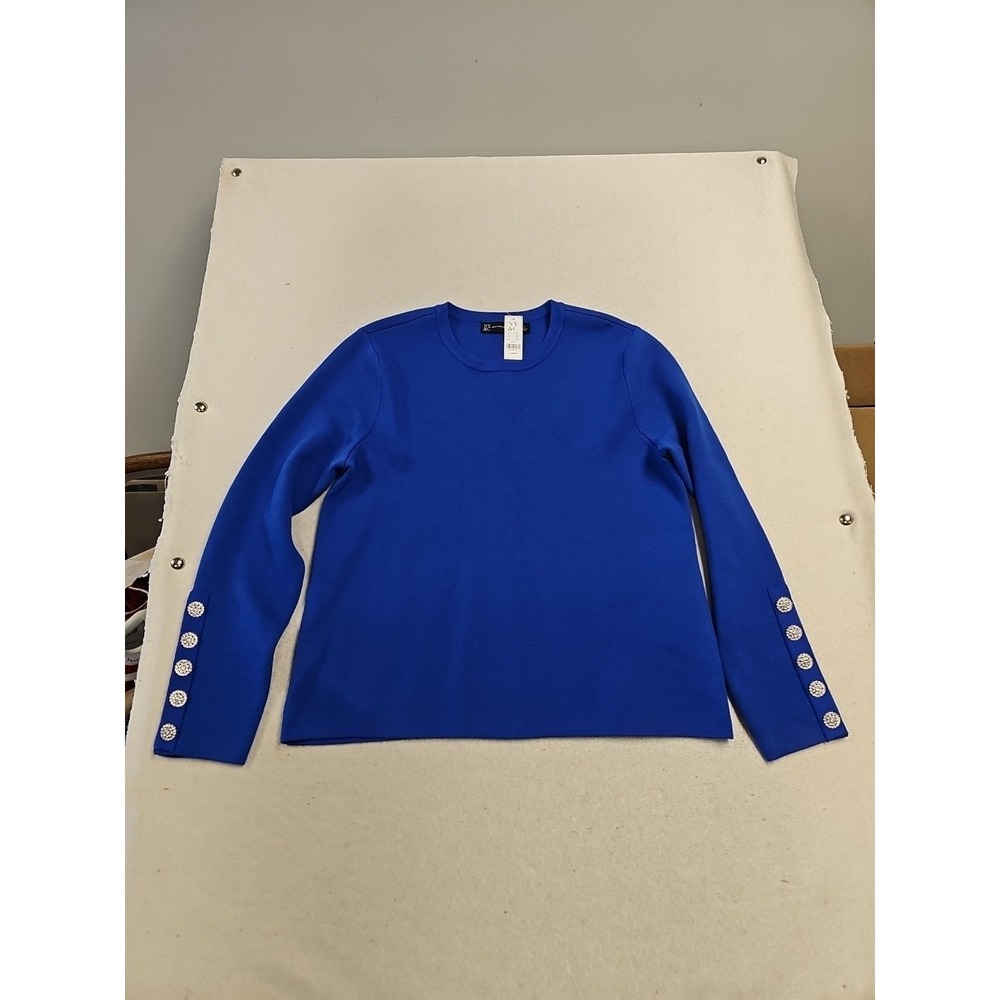 New York & Company Blue Navy Cardigan Long Sleeve Size L Embellished Sleeves